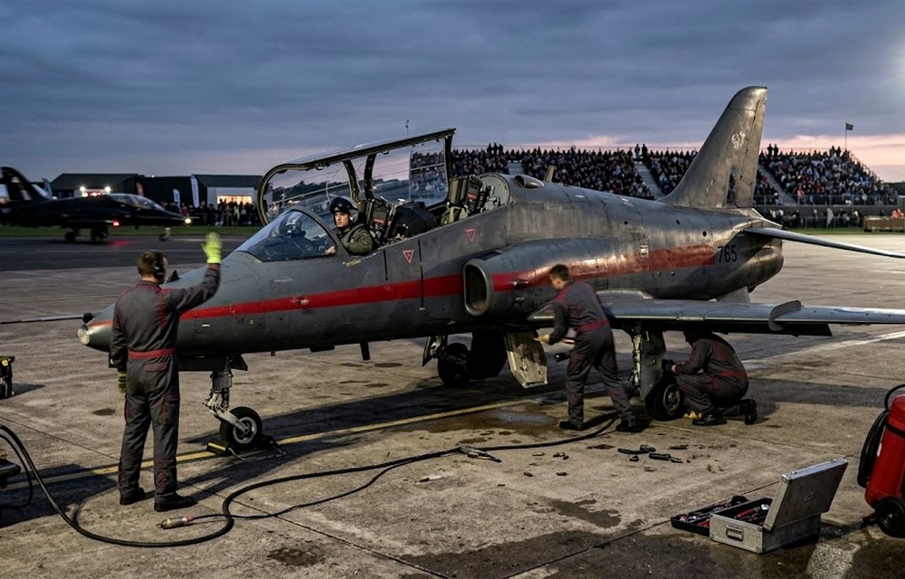 Ground crew reloading pyrotechnic cartridges between sorties