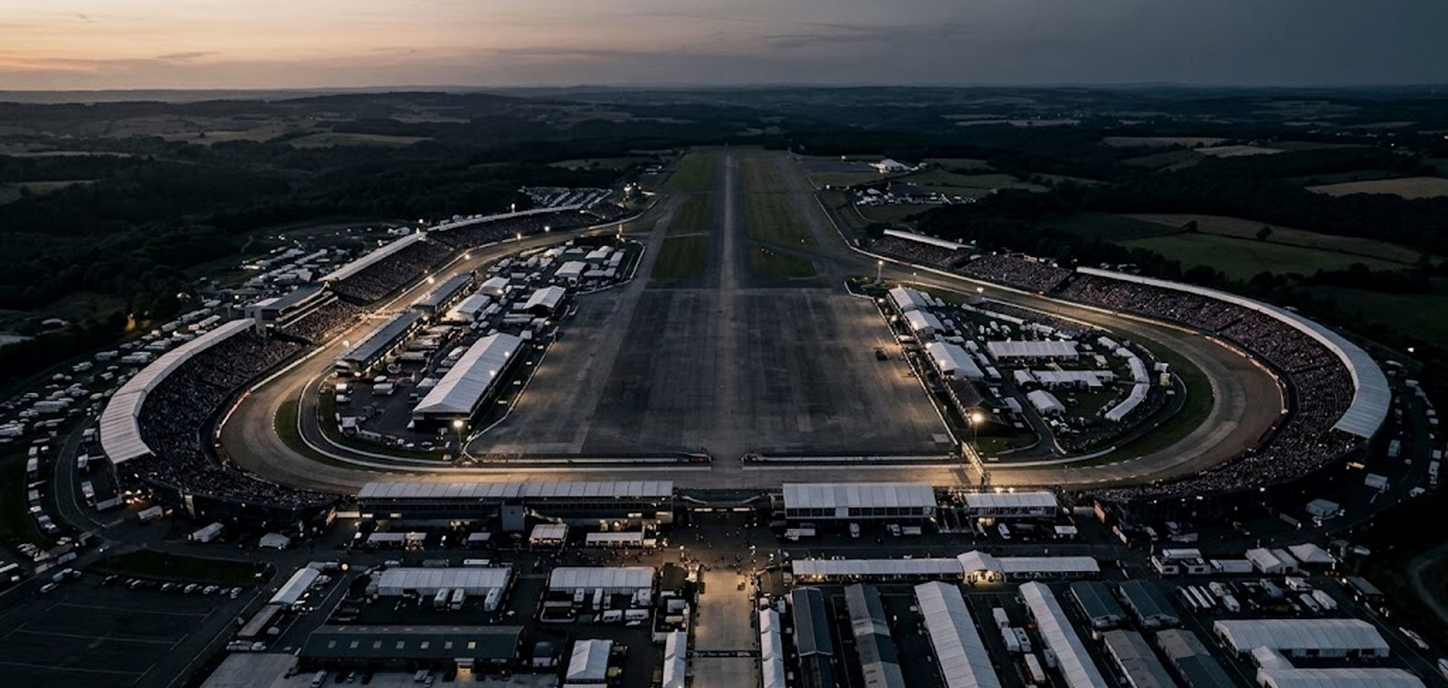 A host venue at dusk with the competition airspace marked